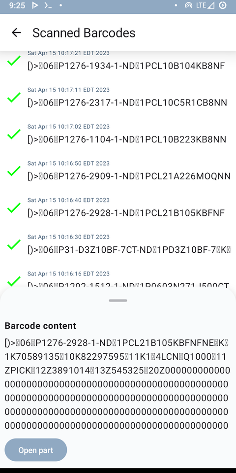 Barcode scanned list
